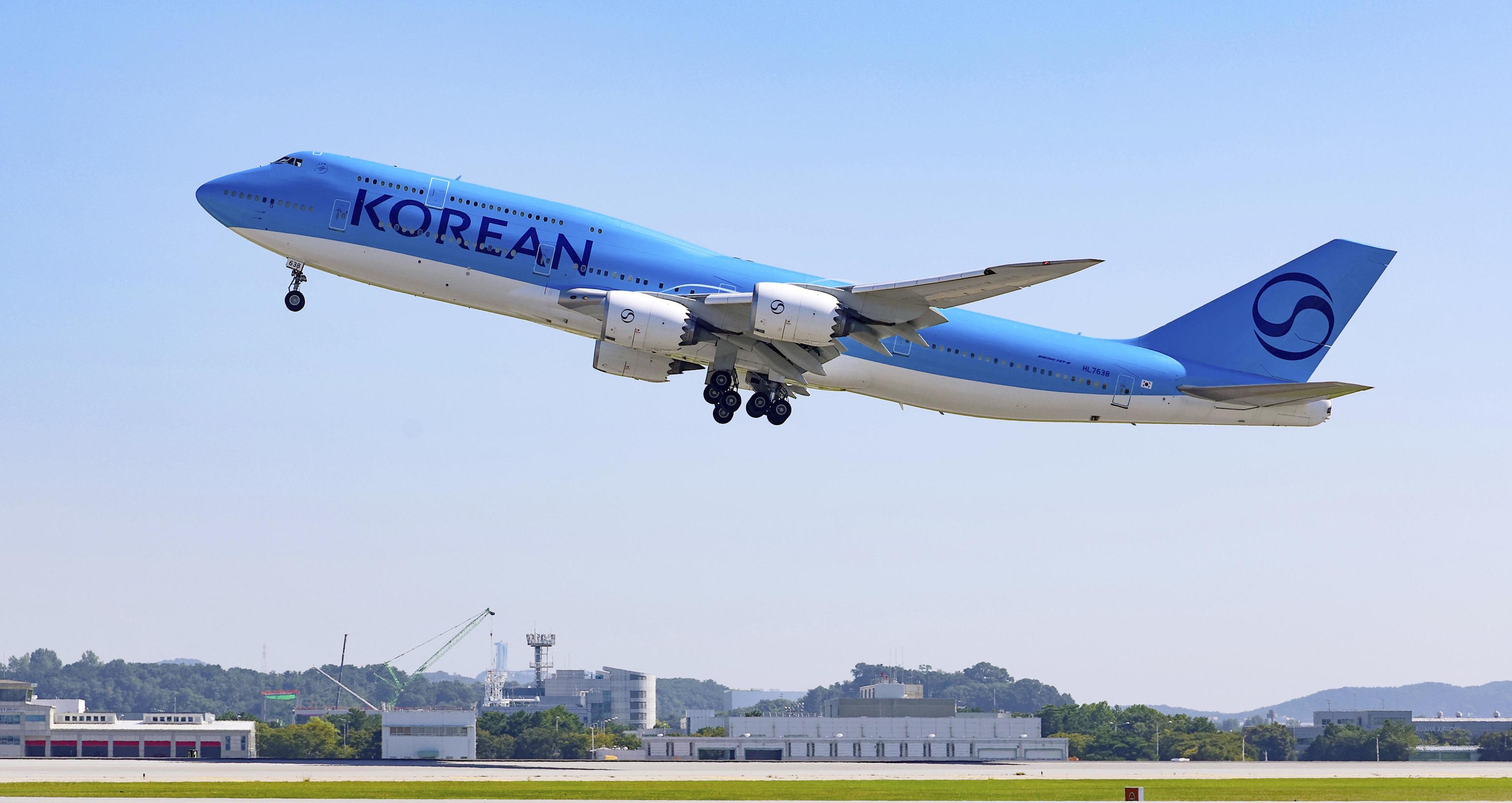 A Korean Air plane takes off to bring back Korean workers detained.
