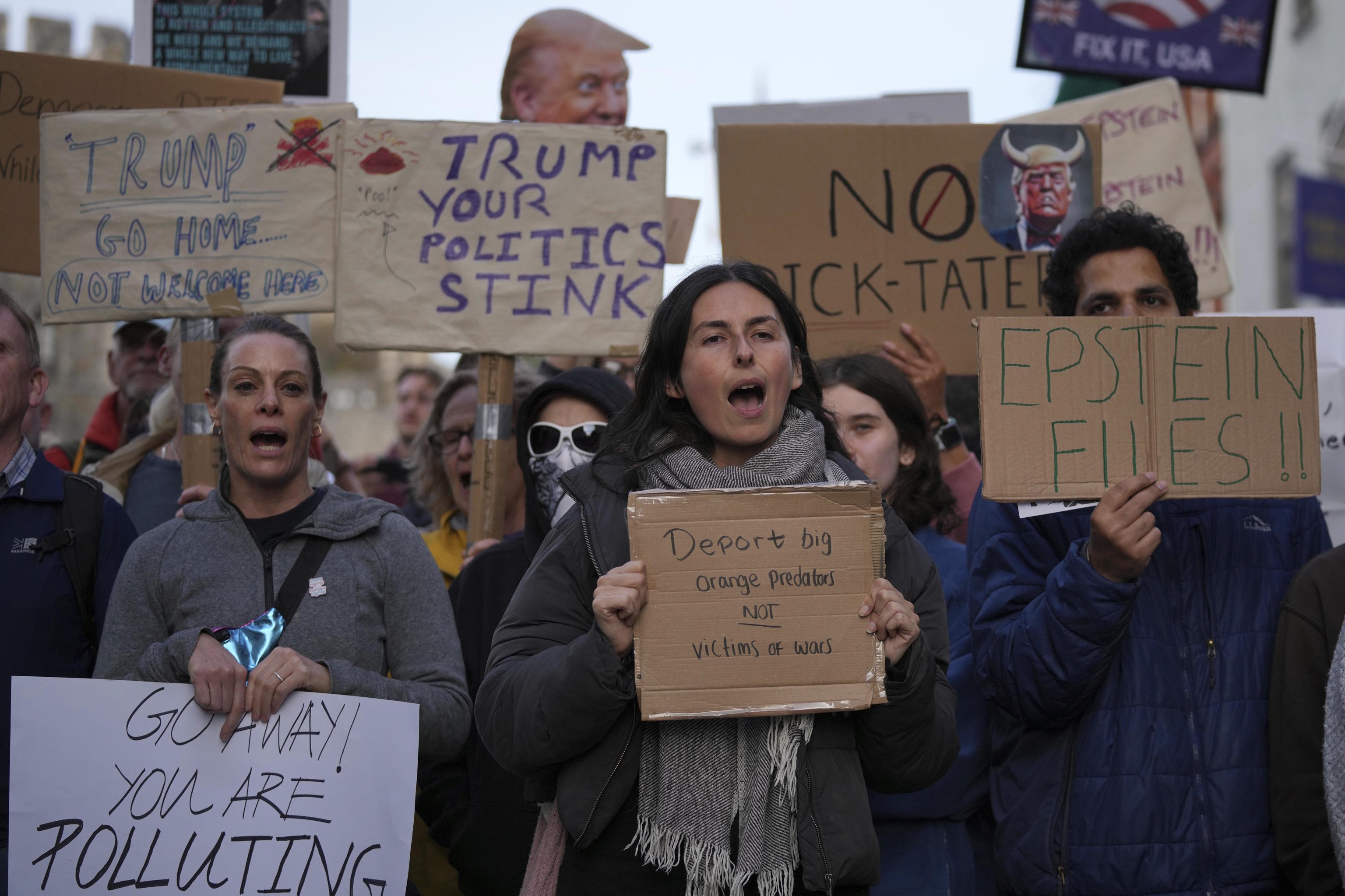 Protesters during a demonstration ahead of the arrival of President Trump.
