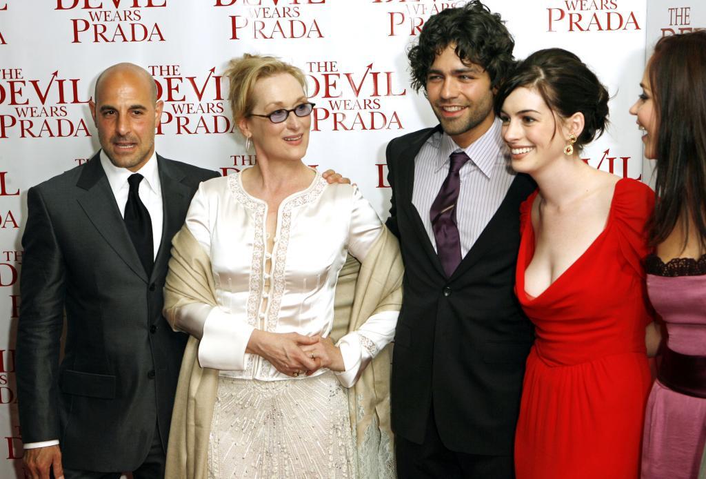 Cast members from left to right, Stanley Tucci, Meryl Streep, Adrian Grenier, Anne Hathaway, and Emily Blunt