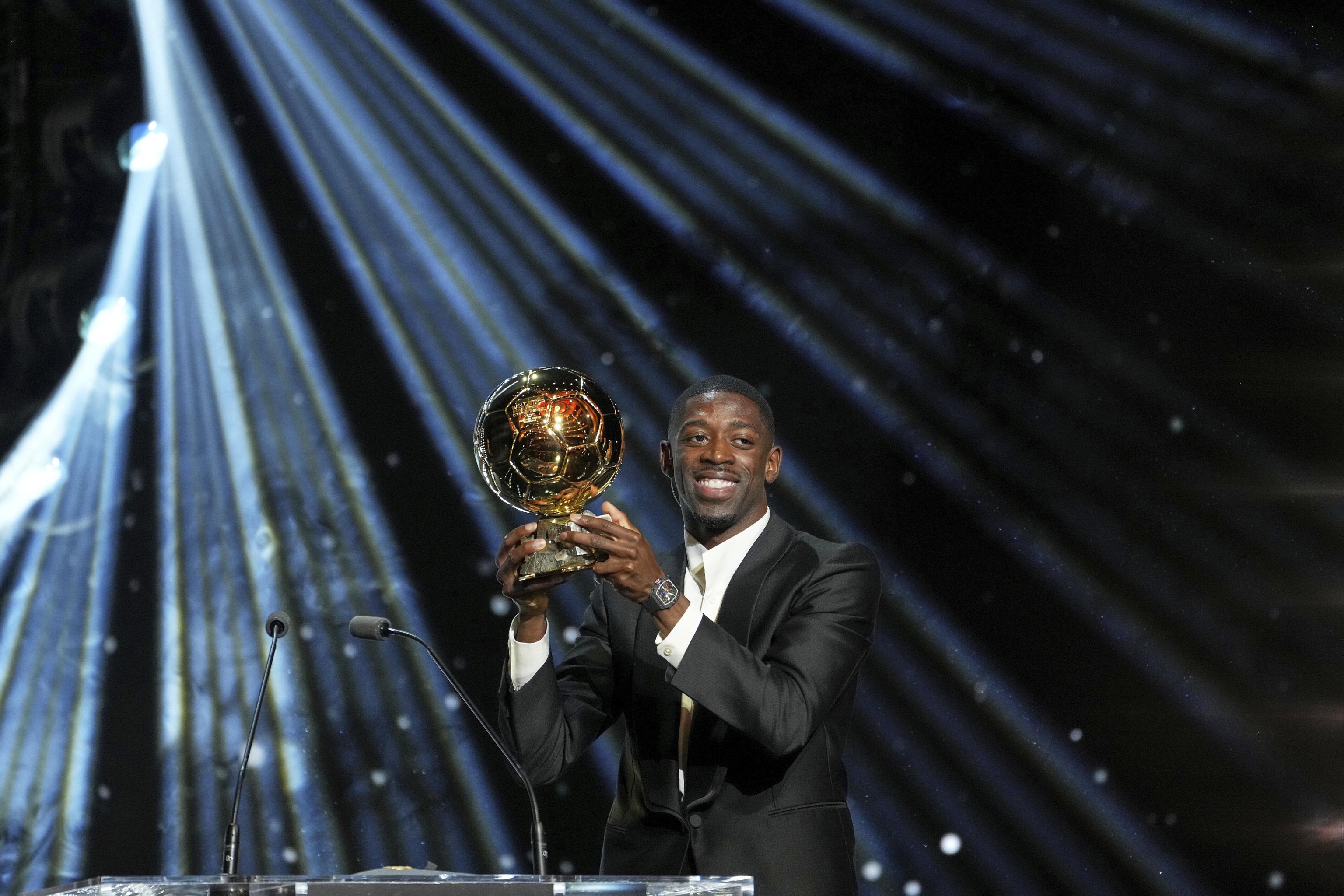 Paris Saint-Germain's Ousmane Dembl receives the 2025 Men's Ballon d'Or.