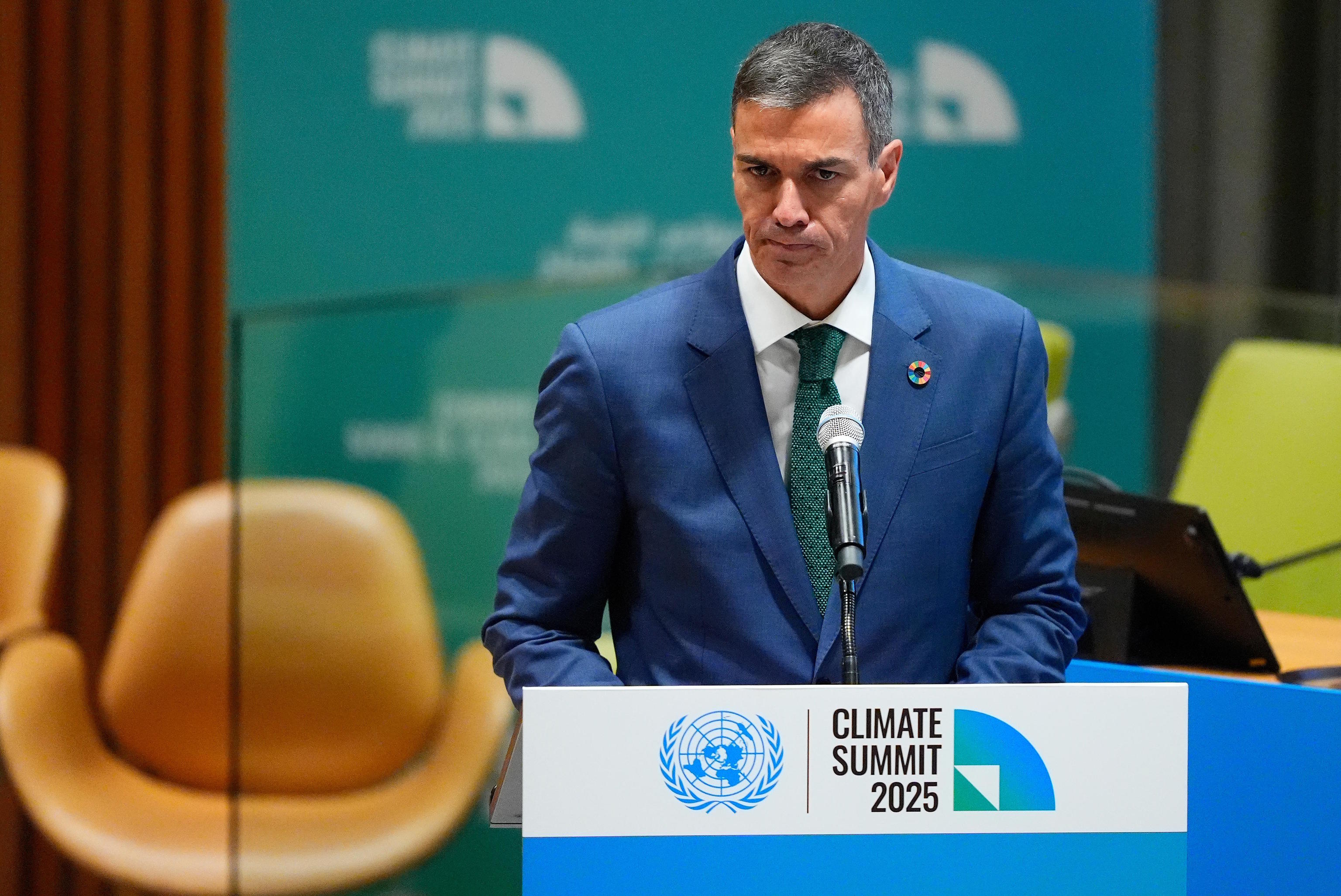 Spanish Prime Minister Pedro Sanchez speaks during a climate summit.