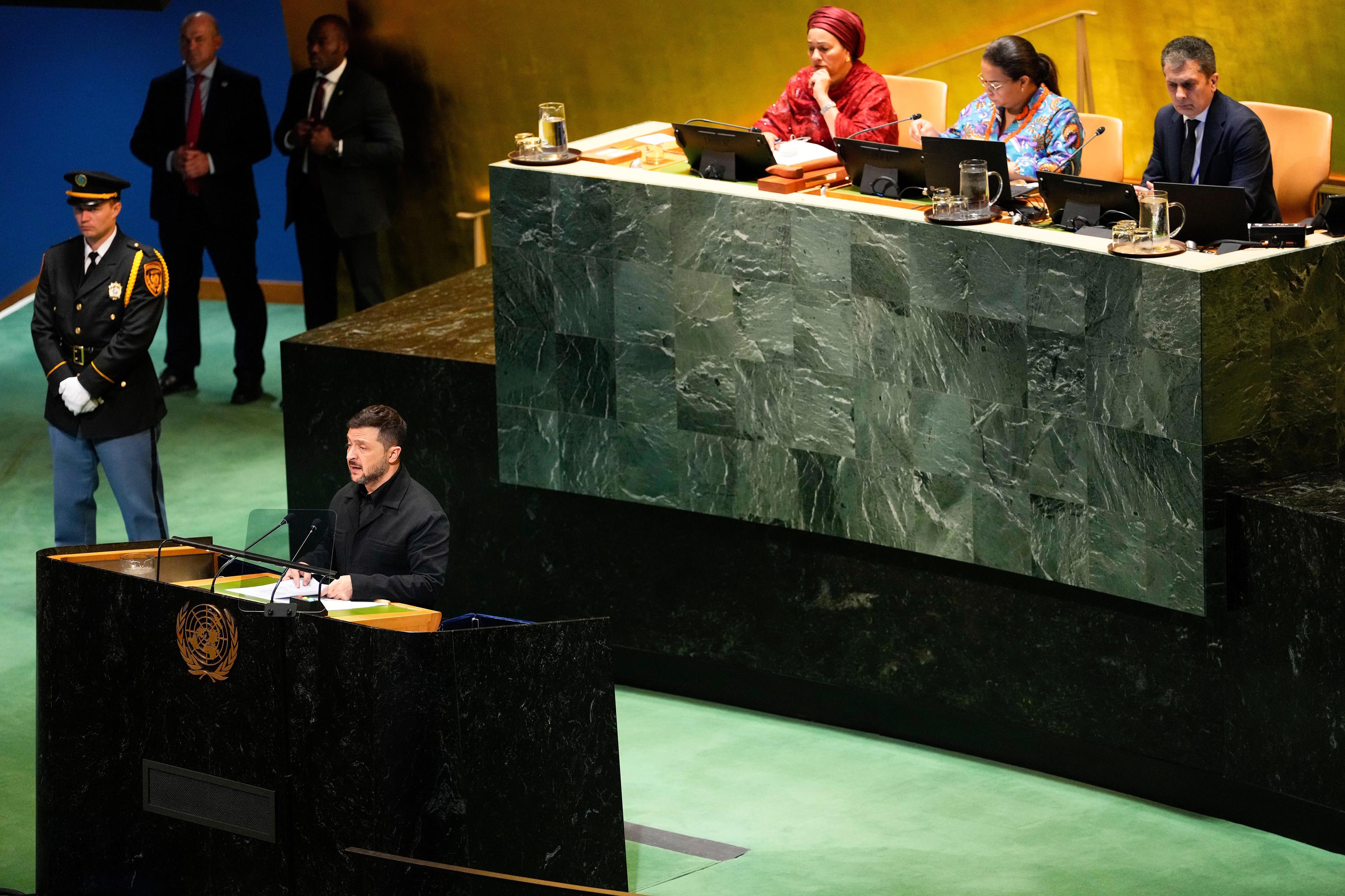 Zelenskyy speaks during the 80th session of the United Nations General Assembly.