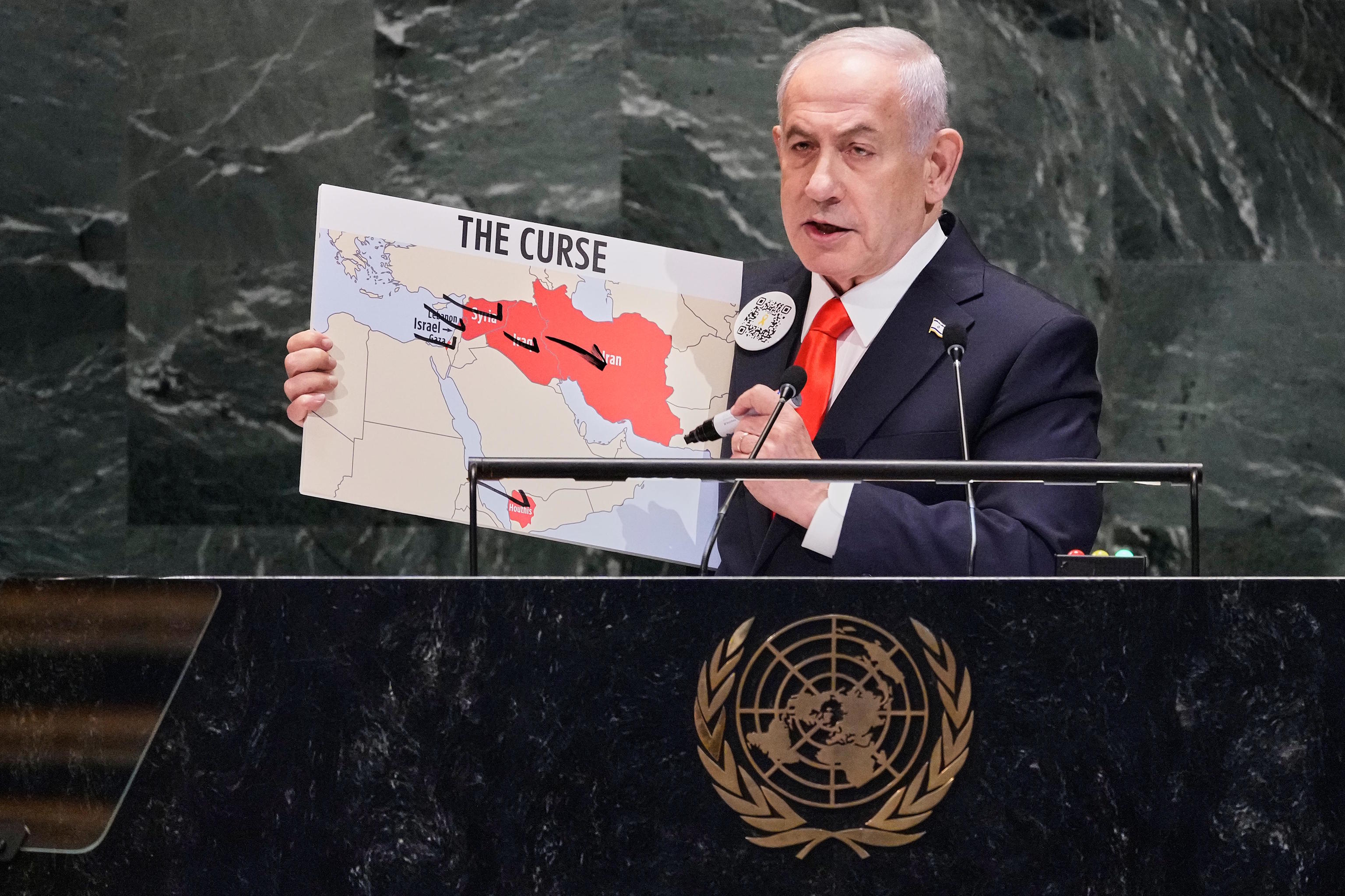 Israeli Prime Minister, Benjamin Netanyahu, in his speech at the UN.