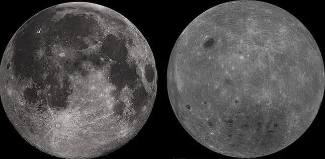 The visible side of the Moon (left) and the far side.