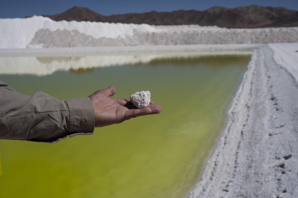 A worker at the Albemarle lithium mine