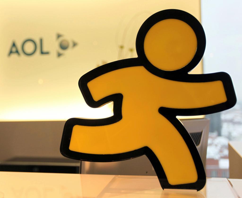 An AOL logo is seen in the company's office in Hamburg