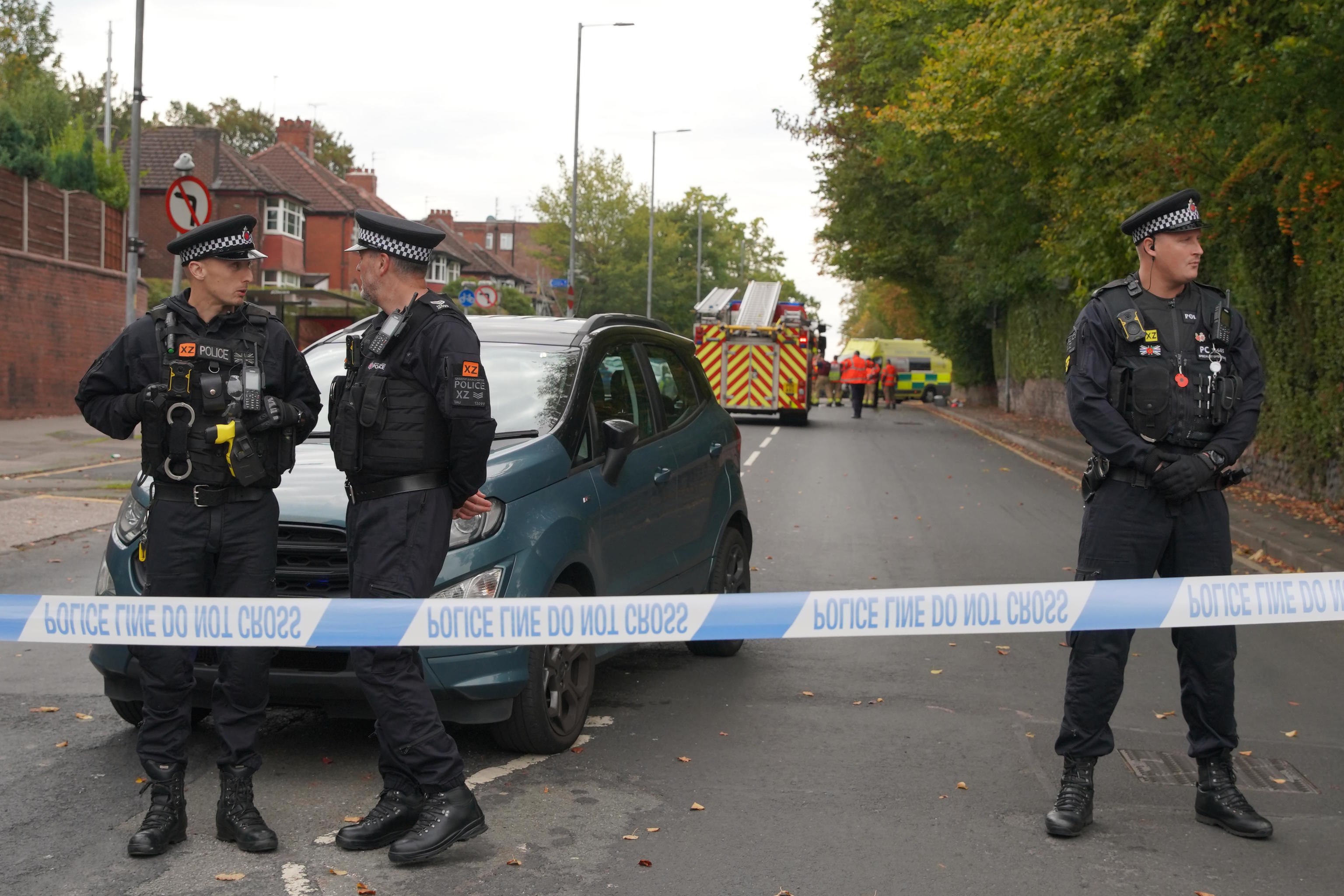 Multiple car crashes and stabbings near a synagogue in Manchester.