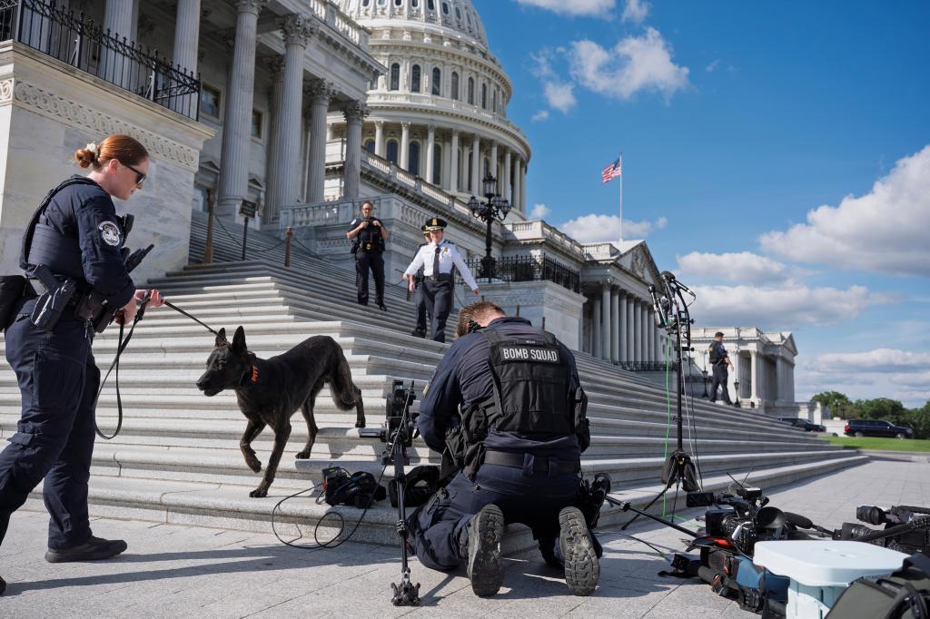 U.S. Capitol Police secure the steps of the House of Representatives