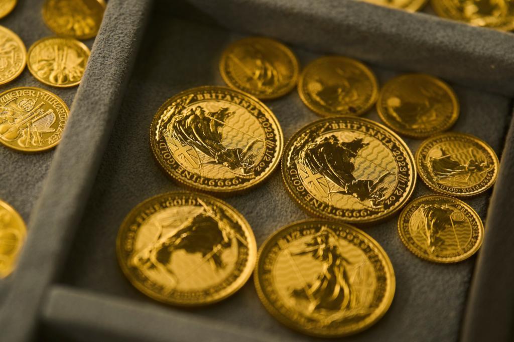 A collection of gold coins.
