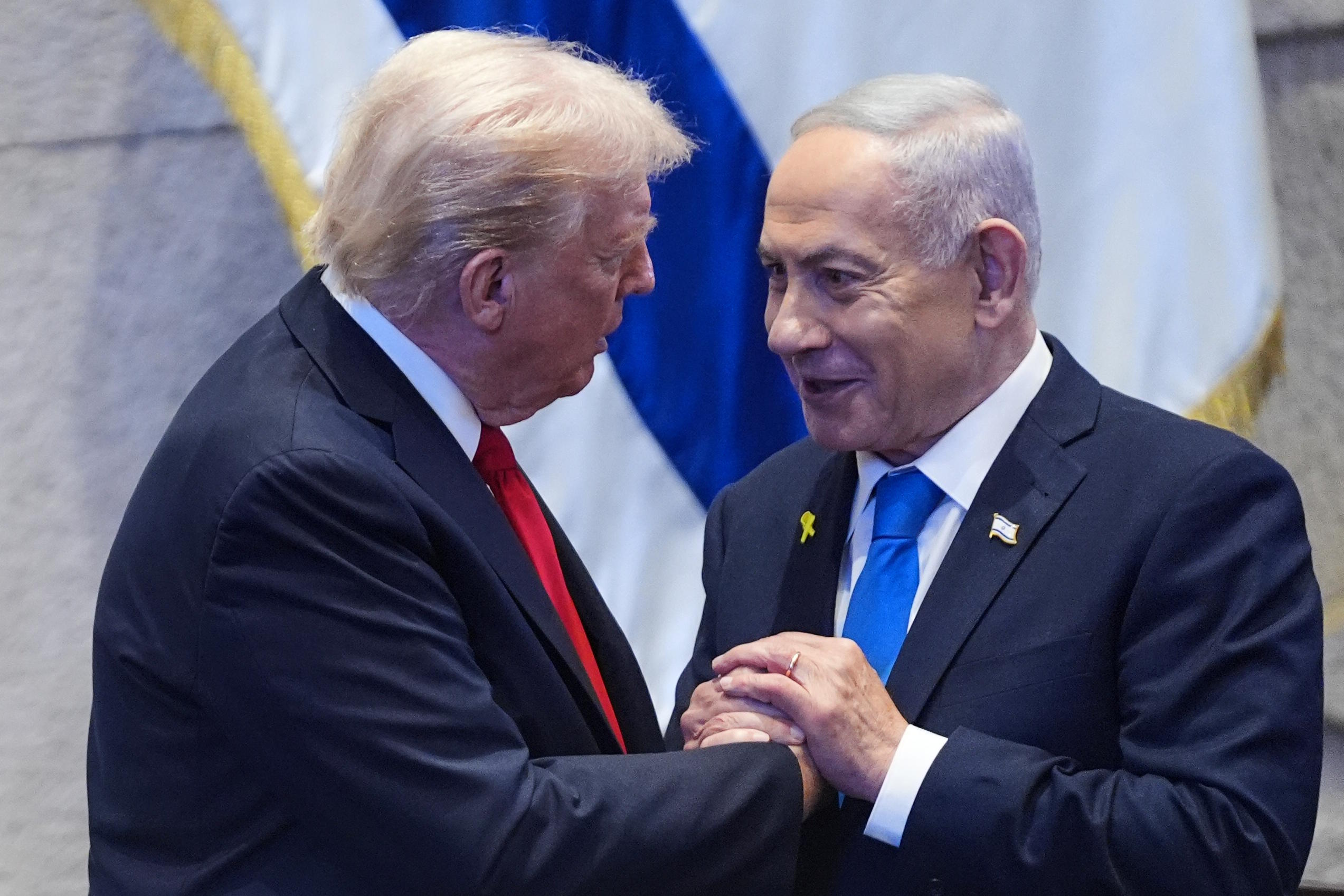 President Trump talks with Israel's Prime Minister Benjamin Netanyahu.