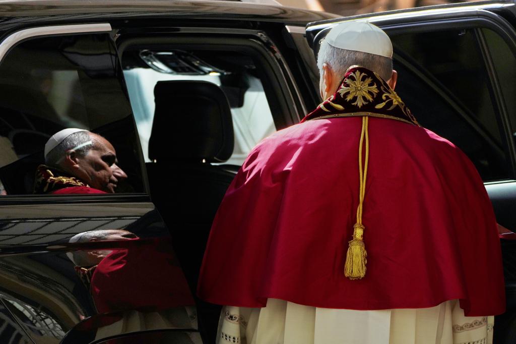 Pope Leo XIV leaves the Quirinale Presidential Palace in Rome