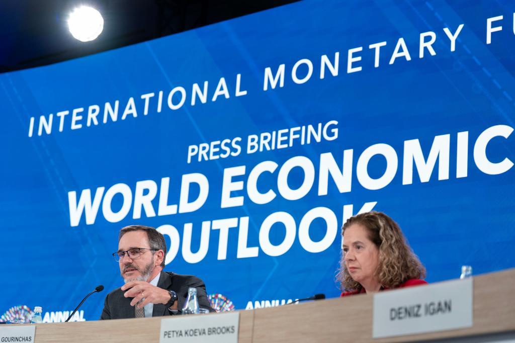 Economic Counsellor and Director, Research Department, IMF Pierre-Olivier Gourinchas, left, and Deputy Director, Research Department, IMF Petya Koeva-Brooks