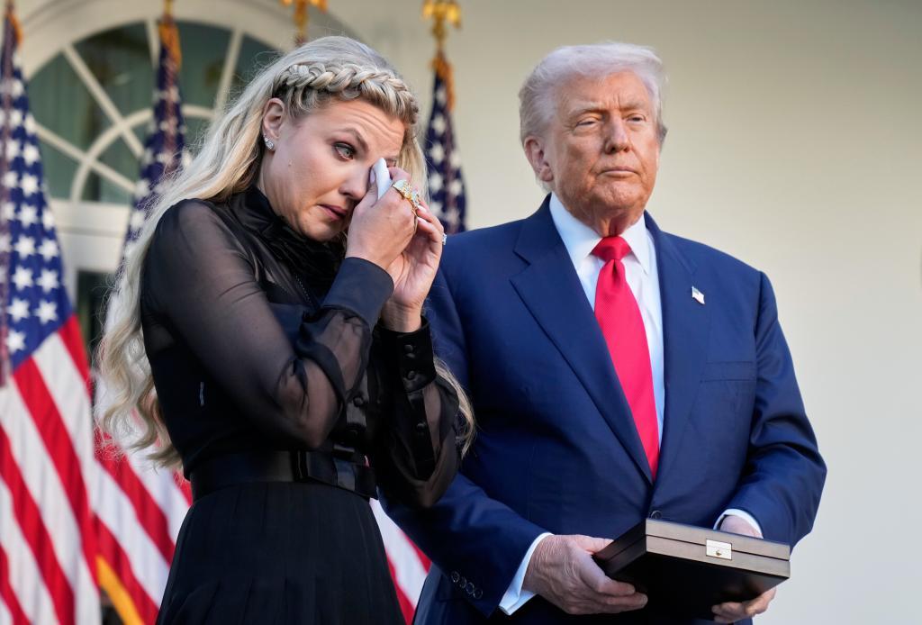 President Donald Trump posthumously awards the Presidential Medal of Freedom to her late husband Charlie Kirk