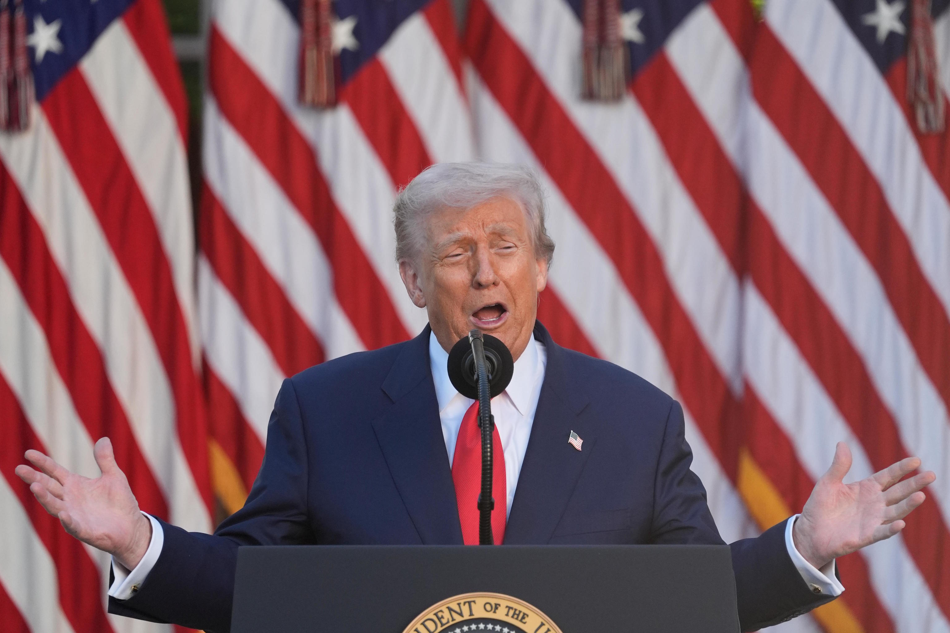 President Donald Trump speaks.