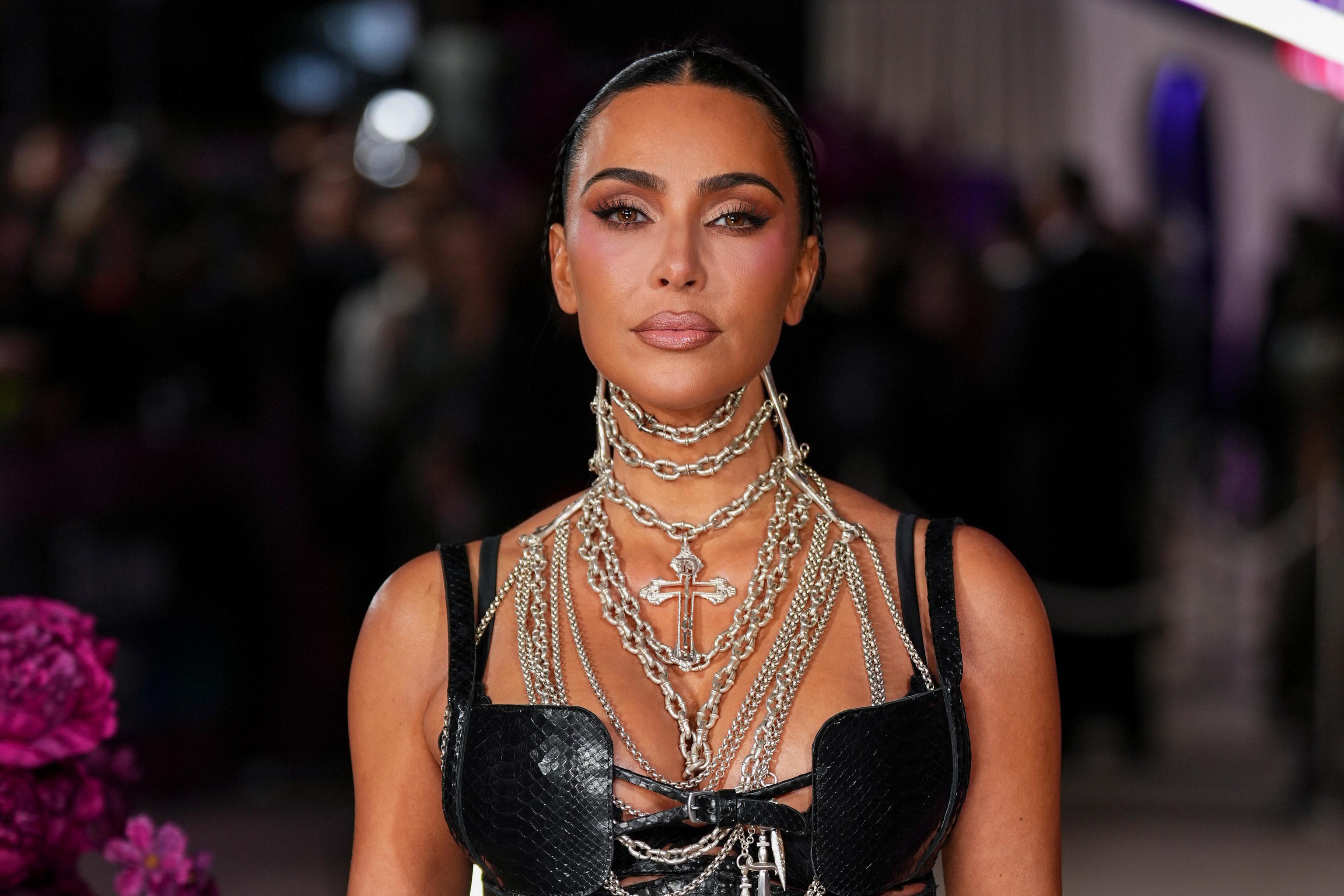 Kim Kardashian poses for photographers.