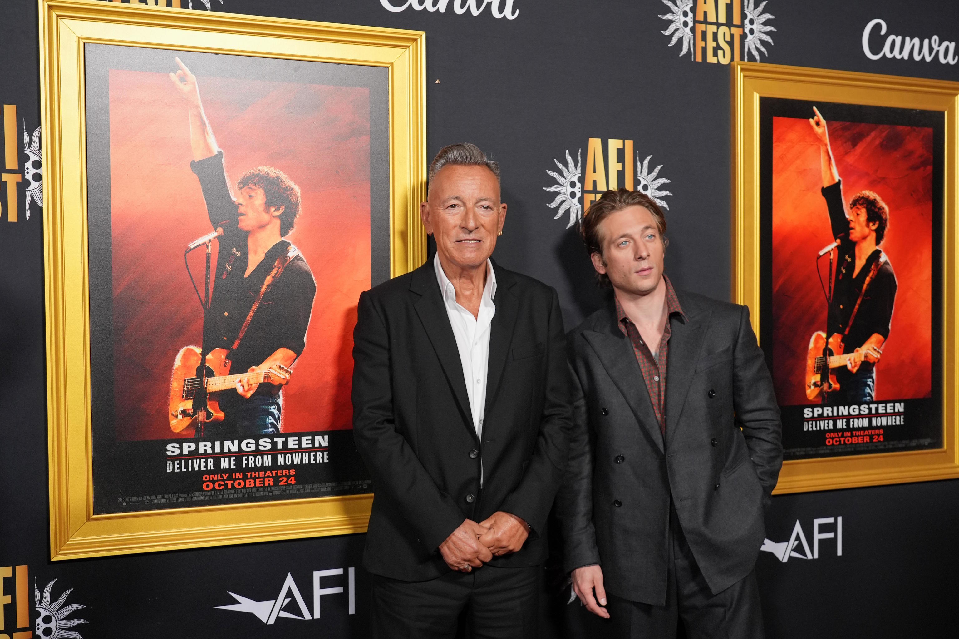 Jeremy Allen White  poses with Springsteen at the AFI. Fest premiere of the film