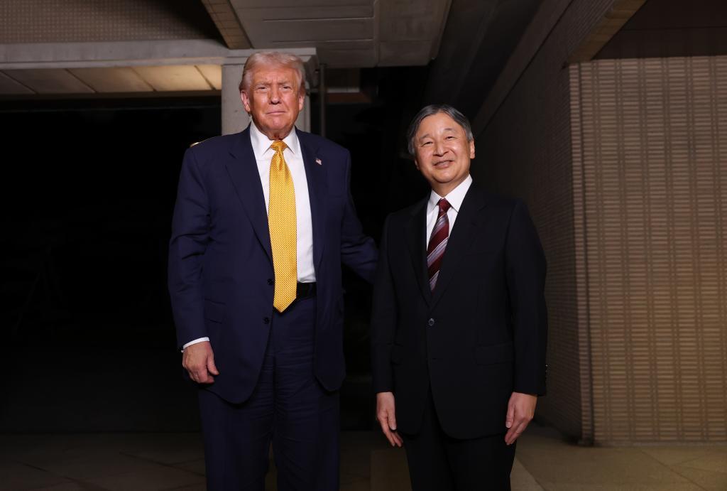 President Donald Trump, left, and Japan's Emperor Naruhito