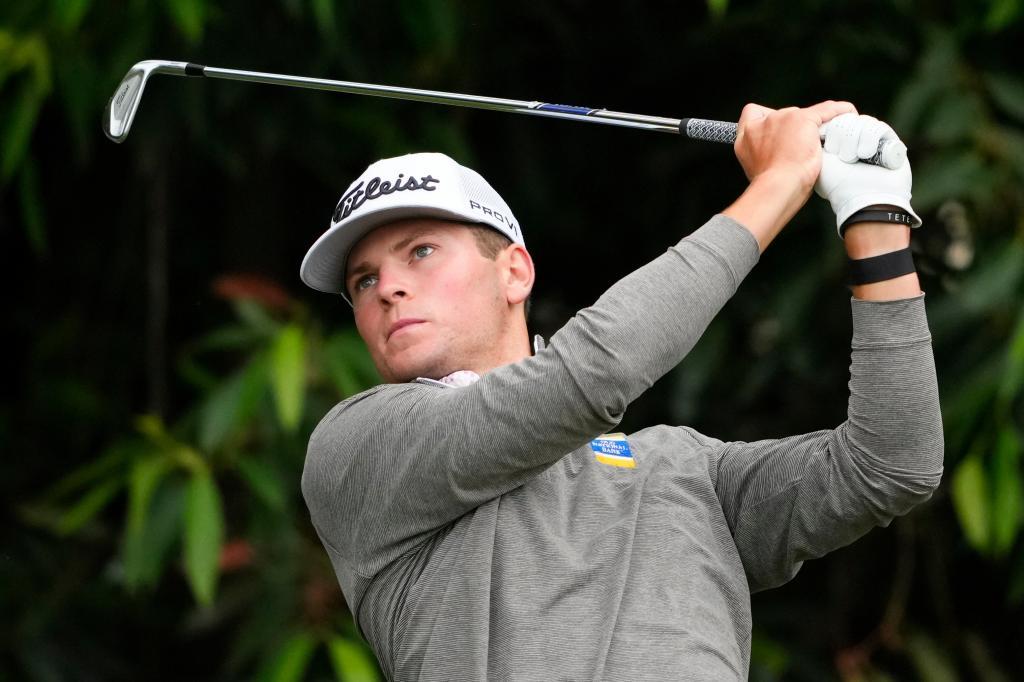Michael Brennan watches his tee shot on the sixth hole during the first round of the U.S. Open golf tournament at Los Angeles Country Club