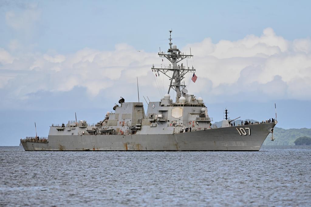 The USS Gravely destroyer arrives to dock for military exercises in Port-of-Spain, Trinidad and Tobago