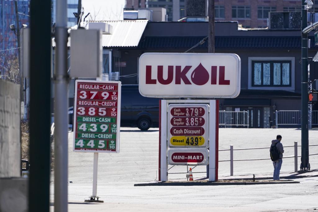 A Lukoil gas station sits in Newark.