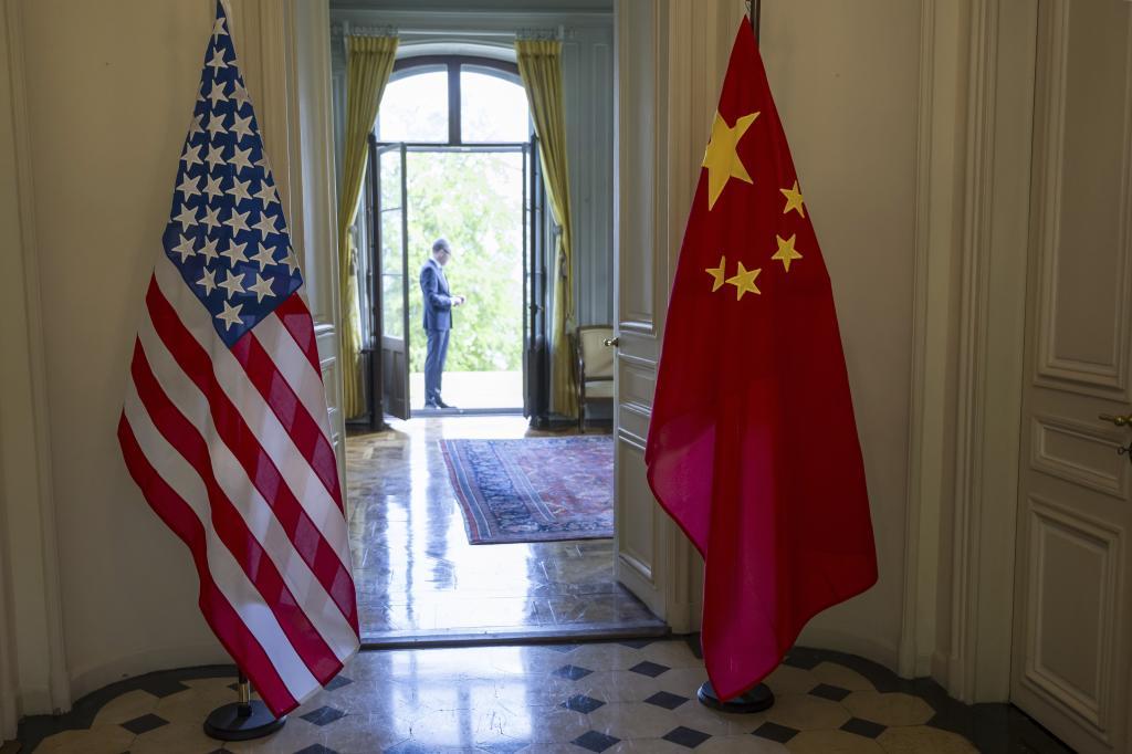 The American and Chinese flags.