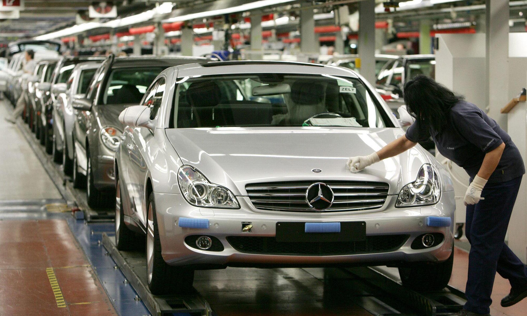 Assembly line at the Mercedes-Benz plant in Germany.