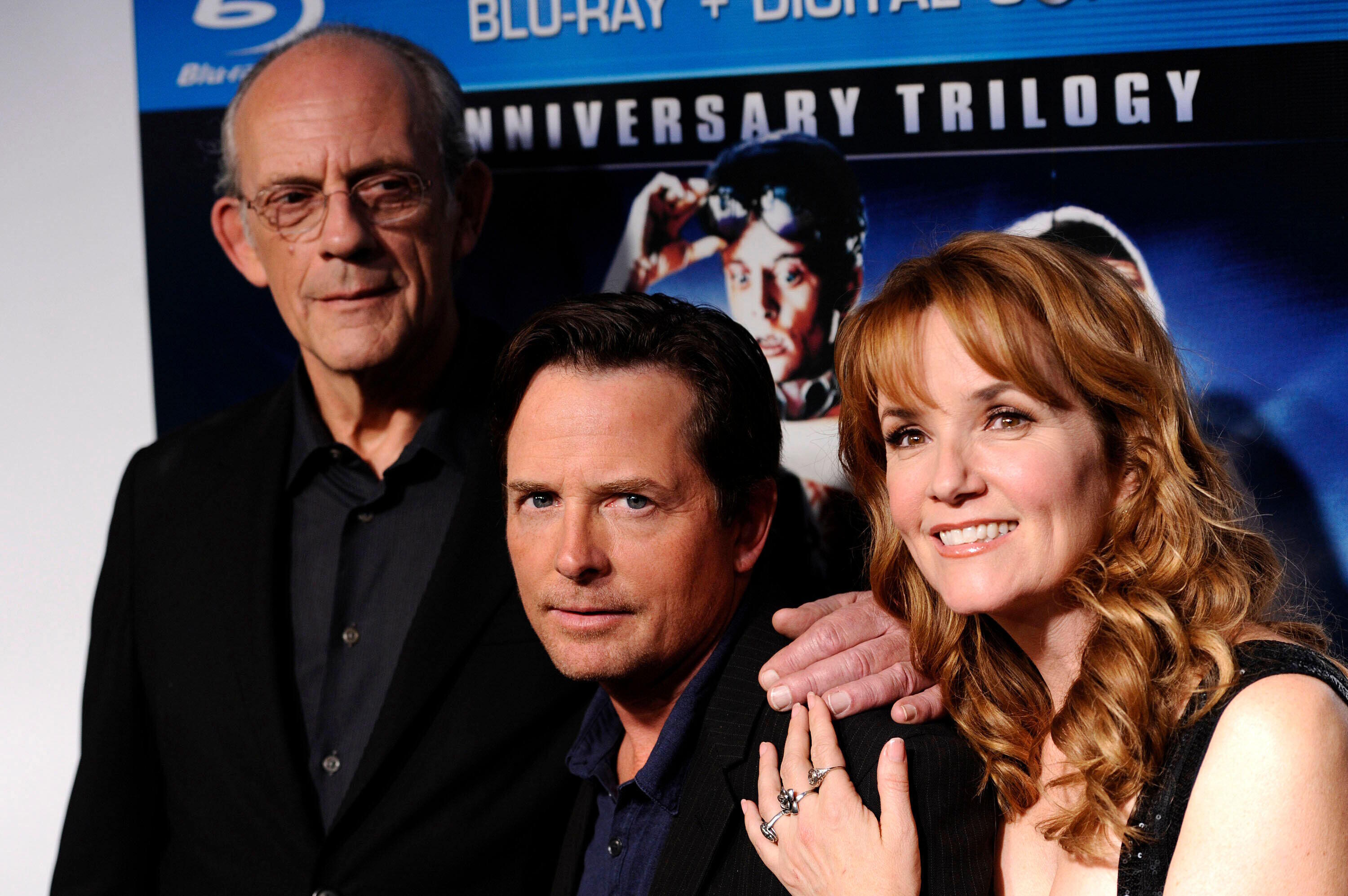 Cast members Christopher Lloyd, Michael J. Fox and Lea Thompson.