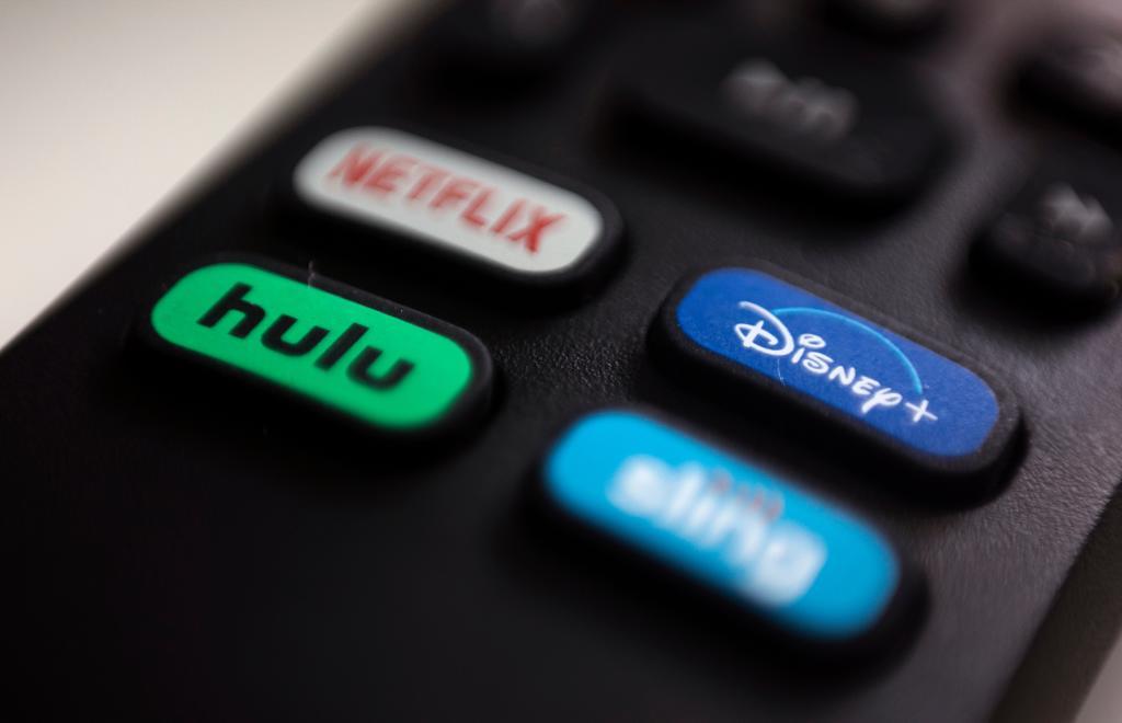 The logos for streaming services Netflix, Hulu, Disney Plus and Sling TV