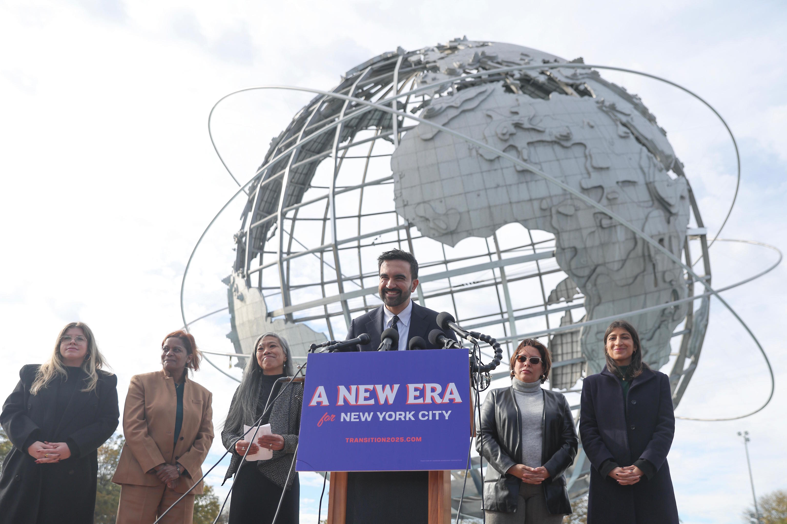 New York City Mayor-elect Zohran Mamdani at the Unisphere in Queens.