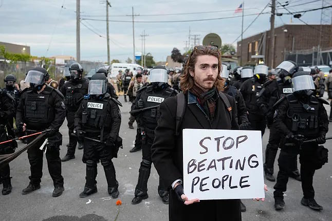 A protest against President Trump's policies in Broadview, near Chicago.
