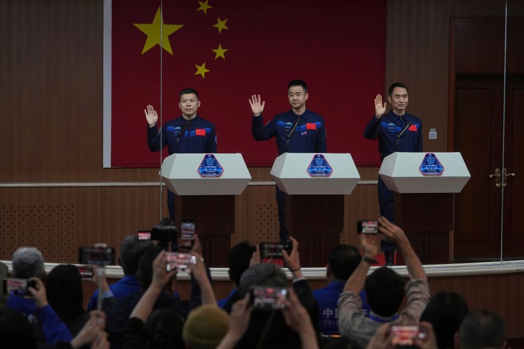 Journalists film Chinese astronauts for the upcoming Shenzhou 20 mission