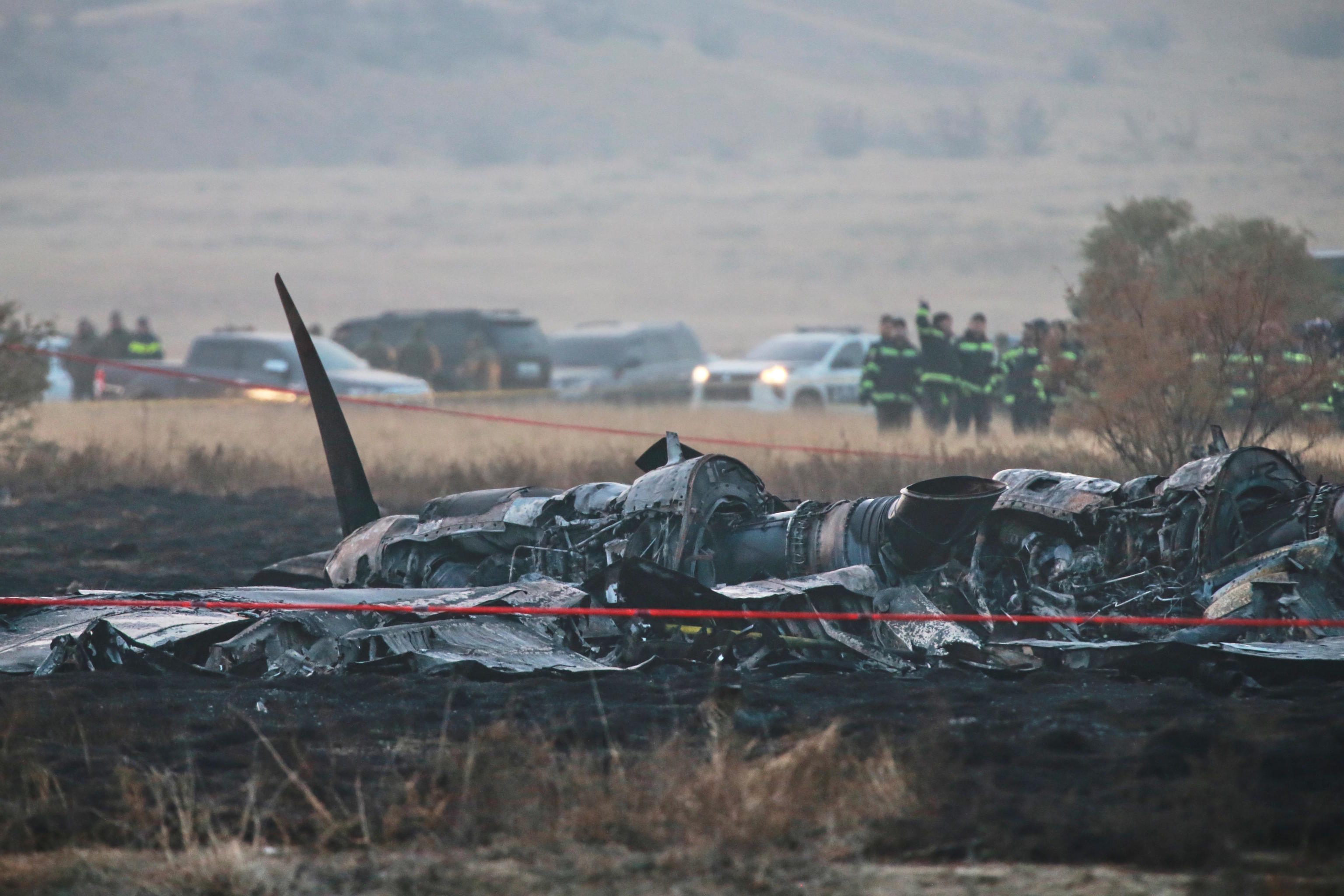 Wreckage of the Turkish military cargo plane that crashed in Georgia.
