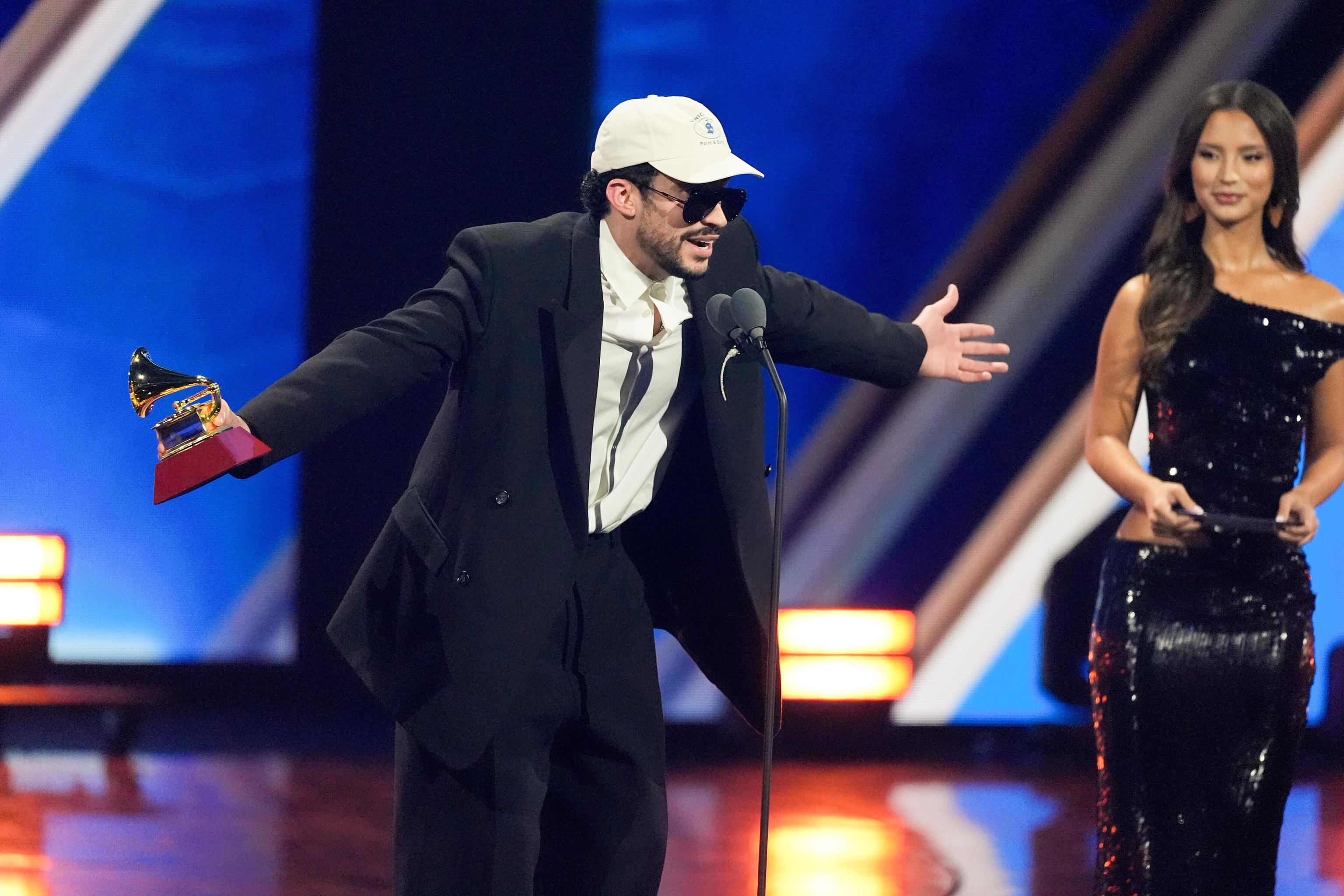 Bad Bunny accepts the award for album of the year.