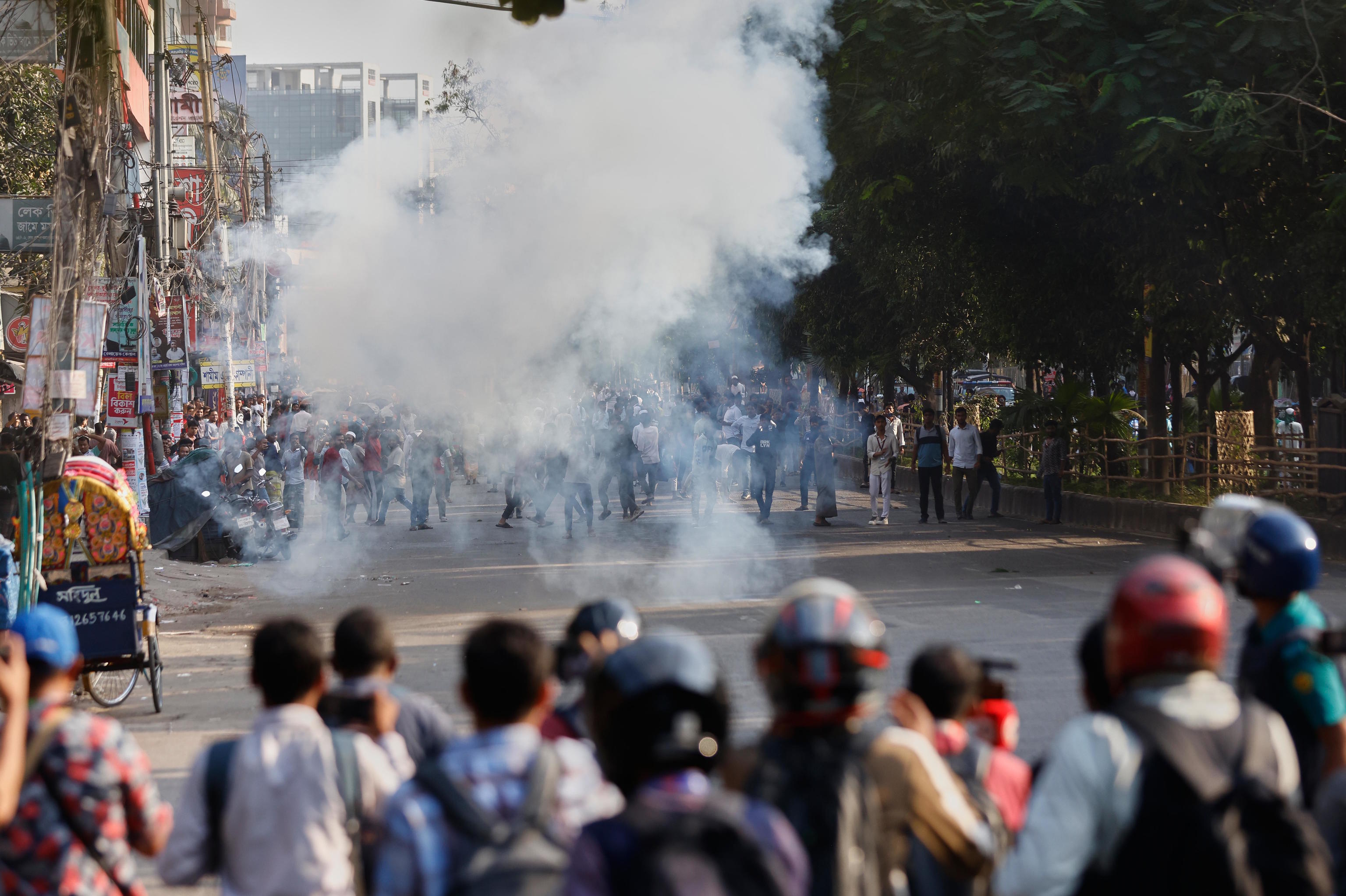 Protesters after the verdict against Sheikh Hasina, in Dhaka.