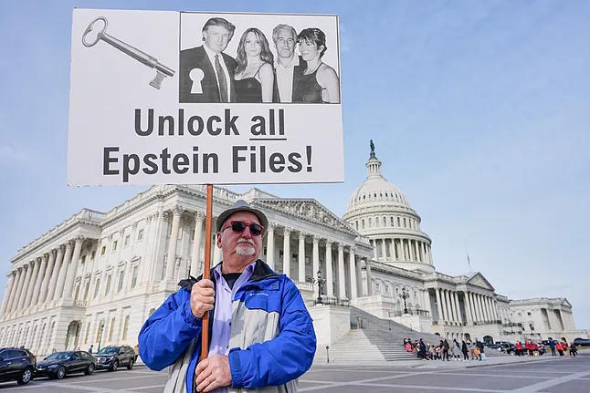 A man calls for the declassification of Epstein's papers.