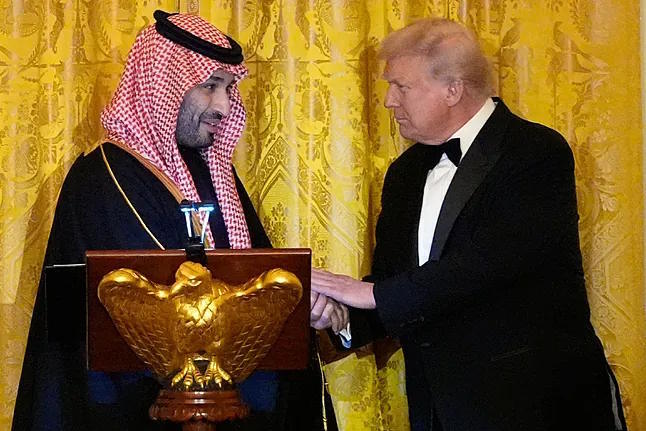 President Trump meets with Saudi Arabia's Crown Prince Mohammed bin Salman.