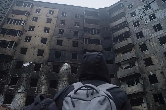 One of the buildings destroyed in Ternopil by a Russian missile.