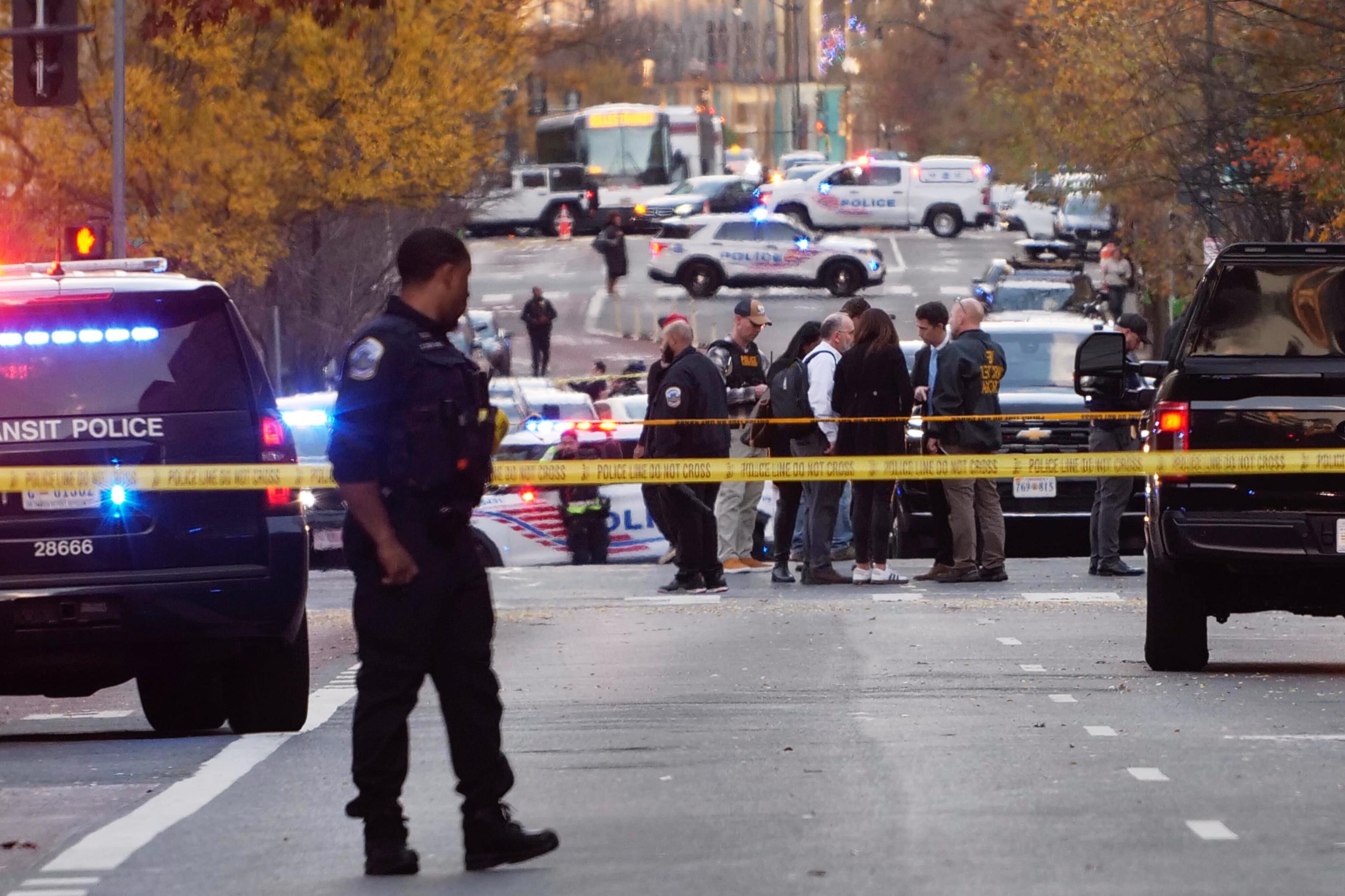Streets are blocked after two National Guard soldiers were shot near the White House.