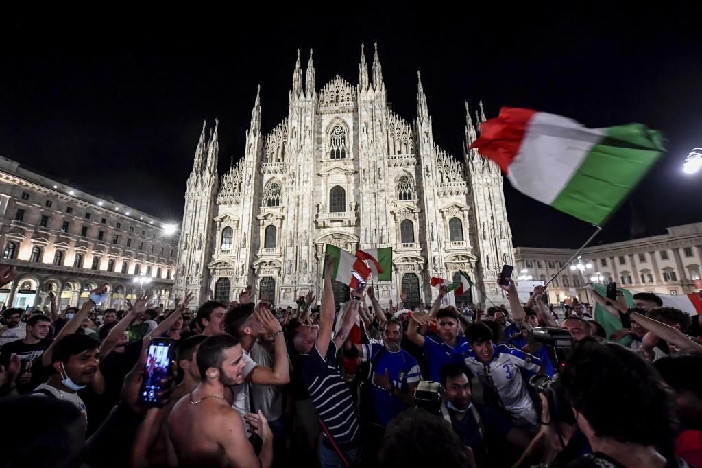 Fans celebrate in Piazza Duomo and in the streets of Milan,