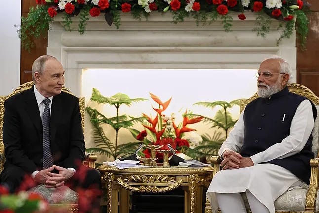 Russian President Putin, alongside Indian Prime Minister Narendra Modi.