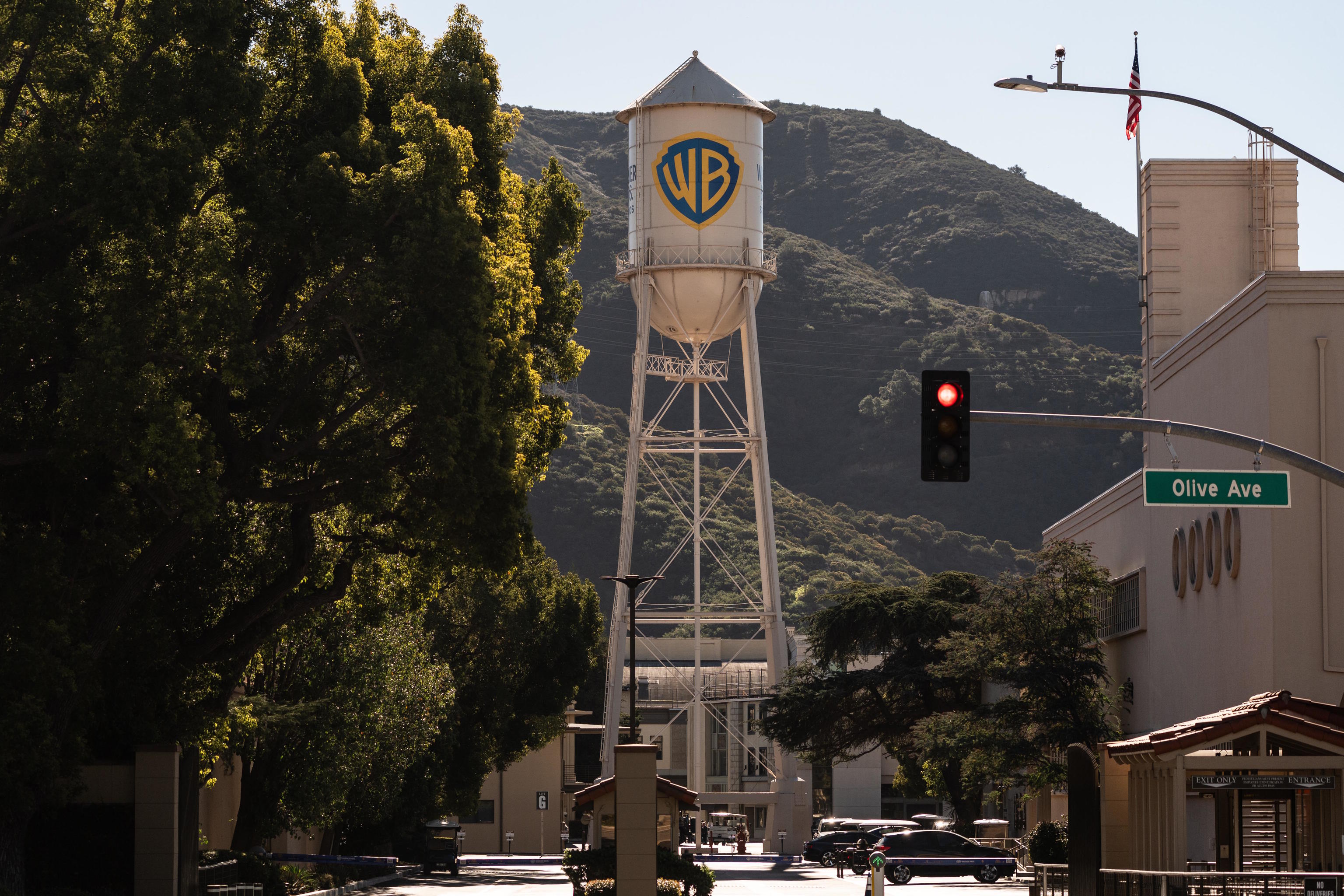The Warner Bros water tower at Warner Bros Studios in Burbank, California.
