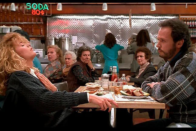 Meg Ryan and Billy Crystal in the scene filmed inside Katz's Delicatessen.