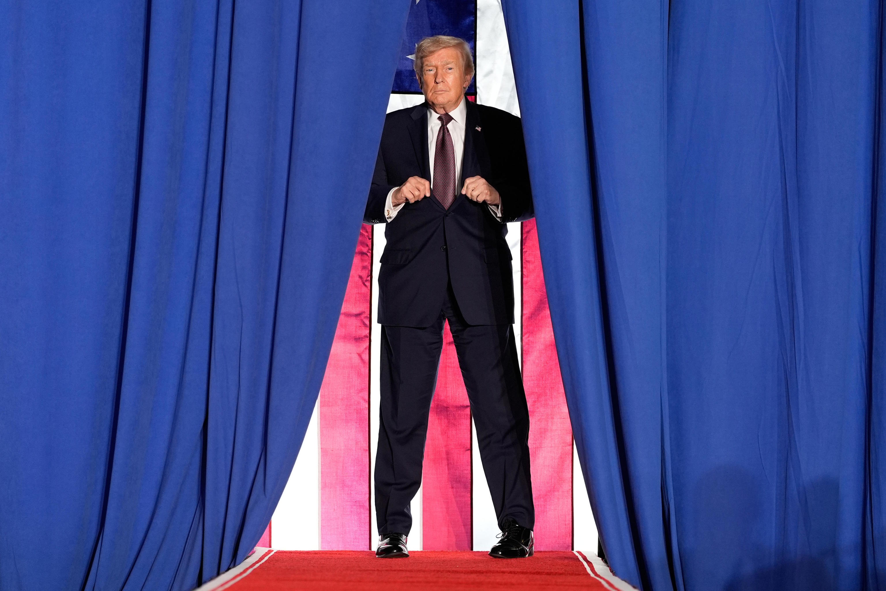 President Donald Trump arrives to speak at a campaign event.