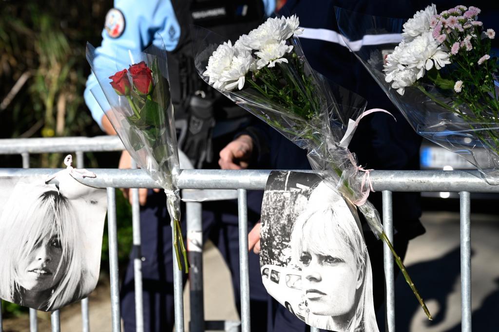 Posters showing actor Brigitte Bardot hang.