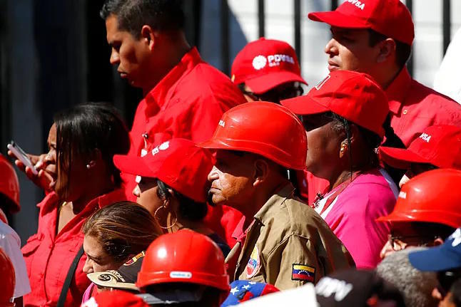 PDVSA workers during a rally in Caracas.