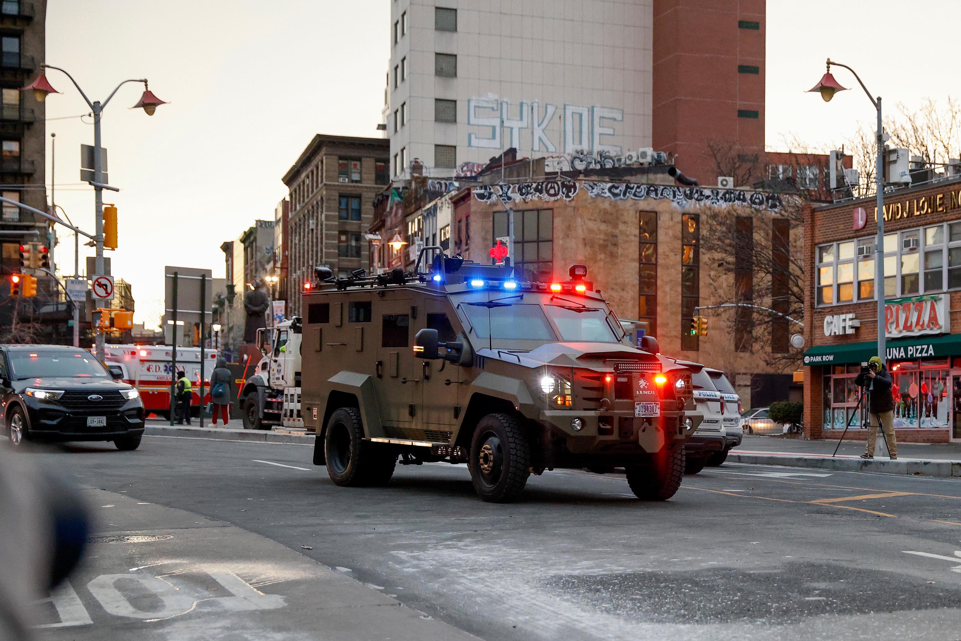 An armored vehicle carrying Venezuelan President Maduro and his wife.