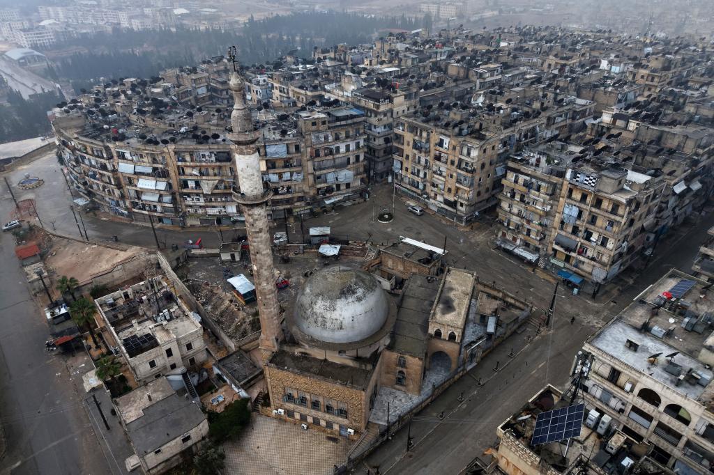 An aerial view shows the area in the predominantly Kurdish Sheikh Maqsoud neighborhood