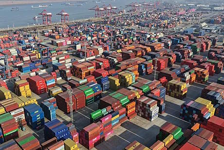 Aerial view of a container terminal in Nanjing, Jiangsu Province.