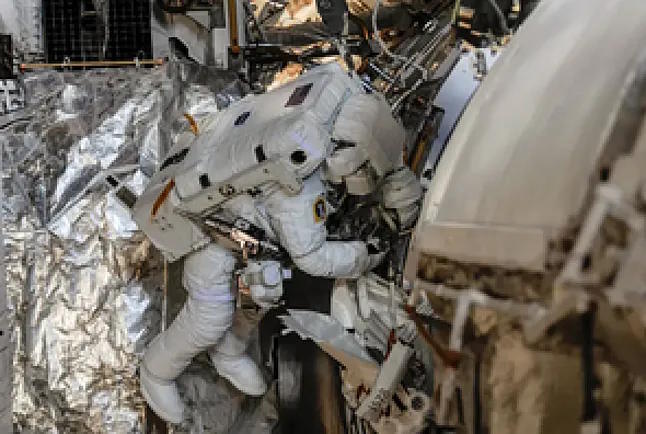 ESA astronaut Luca Parmitano in 2013 at the beginning of the spacewalk during which he was close to death due to water filling his spacesuit
