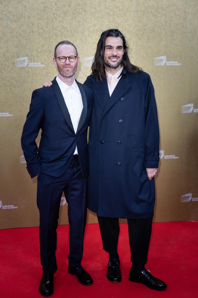 Joachim Trier and and Oliver Laxe, pose during the 38th European Film Awards.